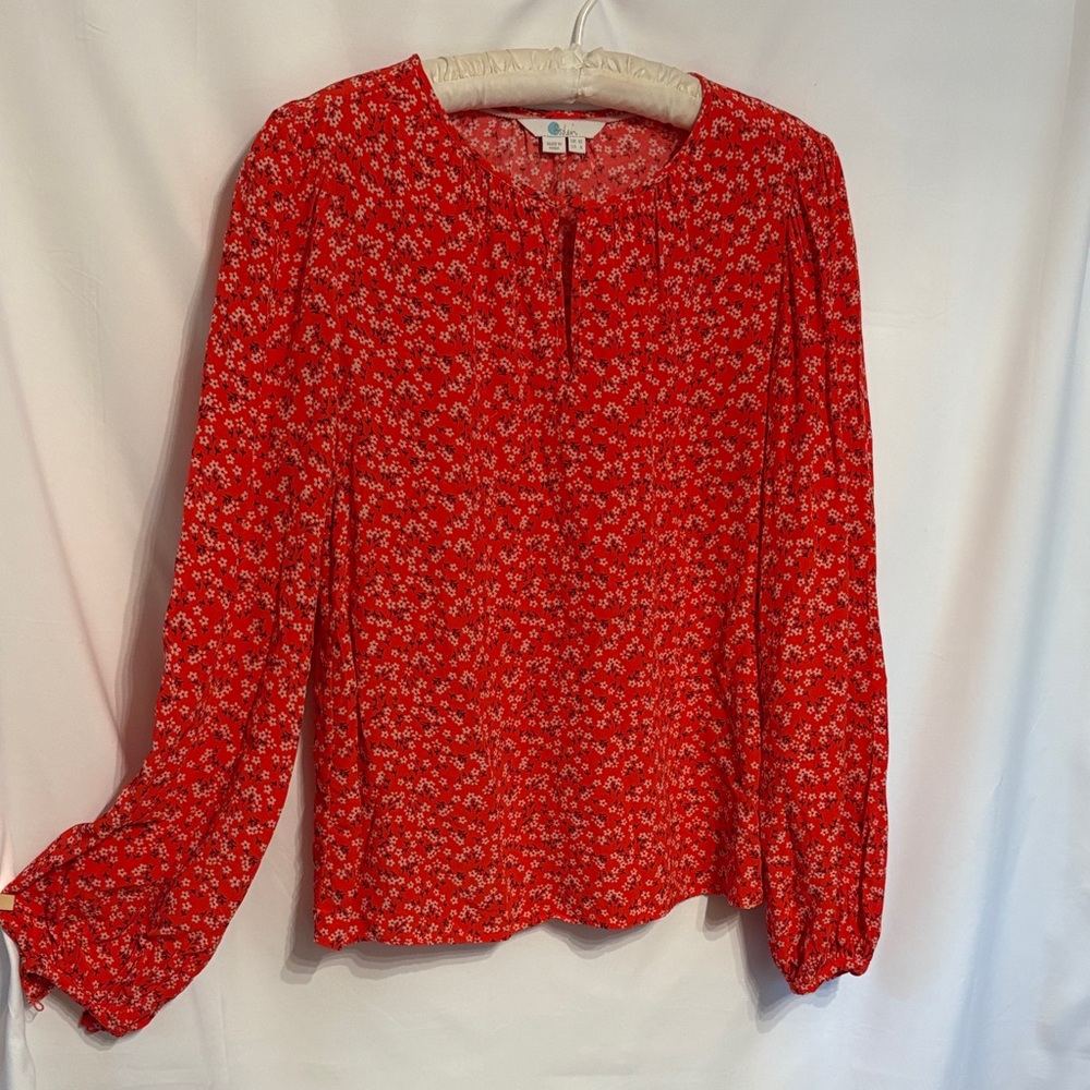 Boden Red Cottage Core Floral Blouse Size 6